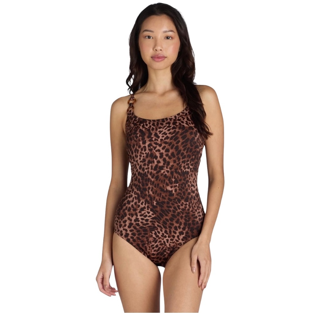 Time and Tru Tortoise Shell Strap One Piece Swimsuit | Medium
